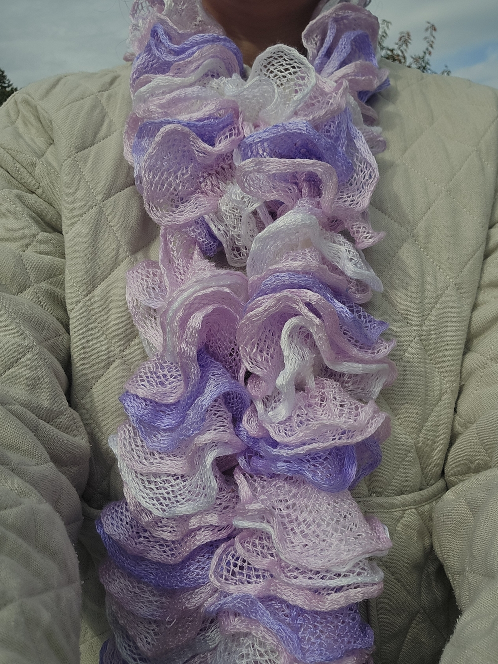 Handmade Light Purple Ruffle Knit Scarf - Women's Accessory